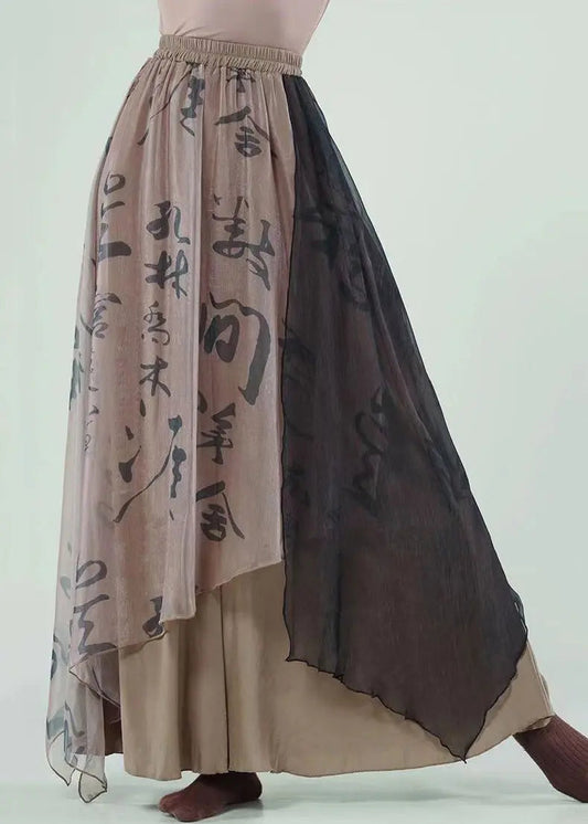 Coffee Print High Waist Cotton Maxi Skirts Asymmetrical Ada Fashion