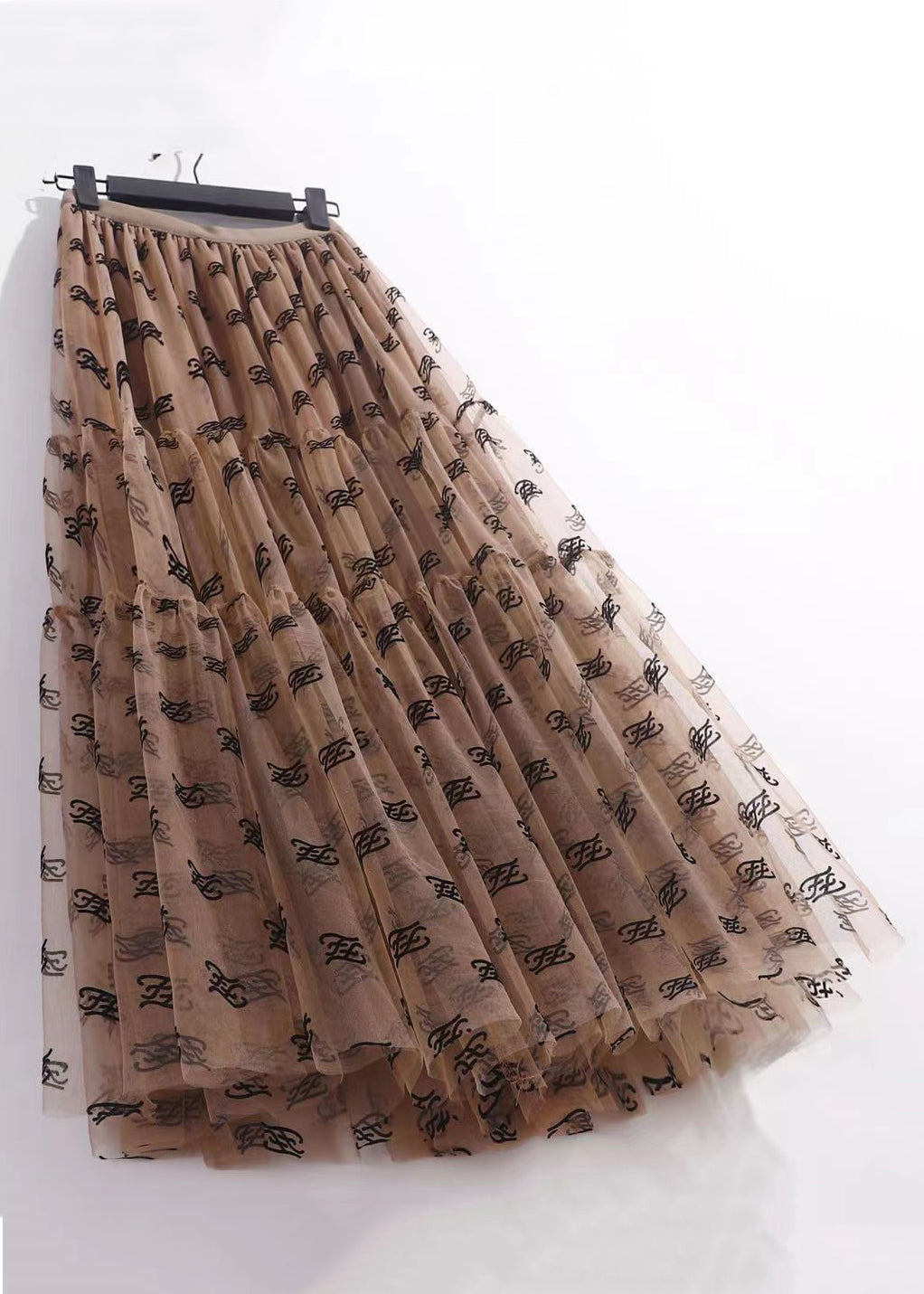 Coffee Wrinkled Tulle Skirt High Waist Summer Ada Fashion