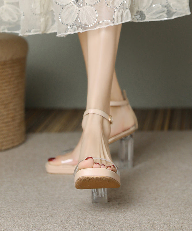 Bequeme Sandalen mit Blockabsatz und Peep Toe in Beige JJ030