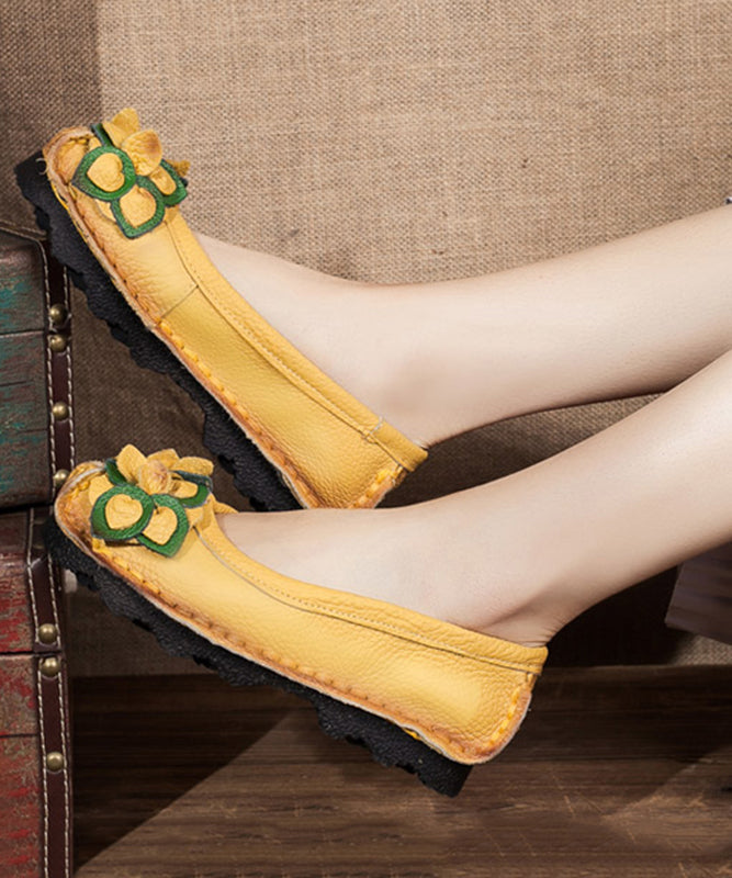 Comfortable Yellow Platform Cowhide Leather Splicing Flat Shoes SL1018