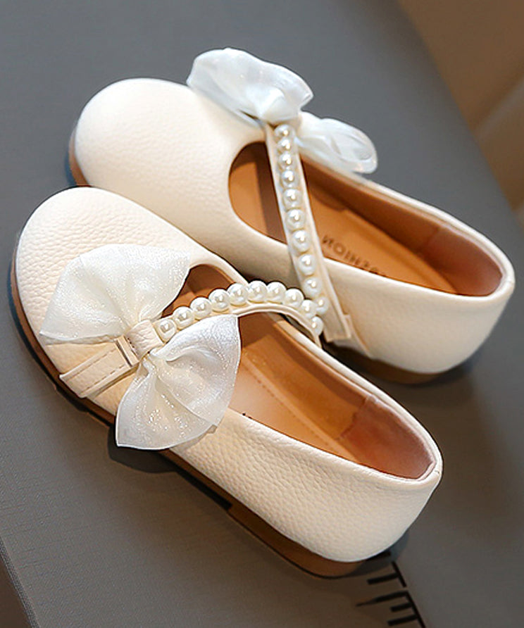 Bequeme Beige Kinder Leder Schnalle Wohnungen Nagel Perle Mädchen
