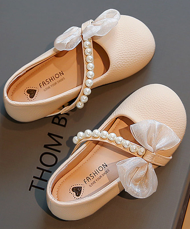 Bequeme Beige Kinder Leder Schnalle Wohnungen Nagel Perle Mädchen