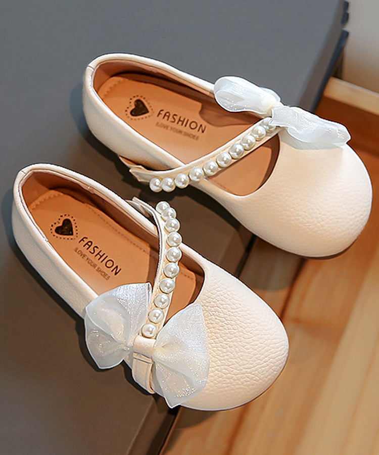 Bequeme Beige Kinder Leder Schnalle Wohnungen Nagel Perle Mädchen