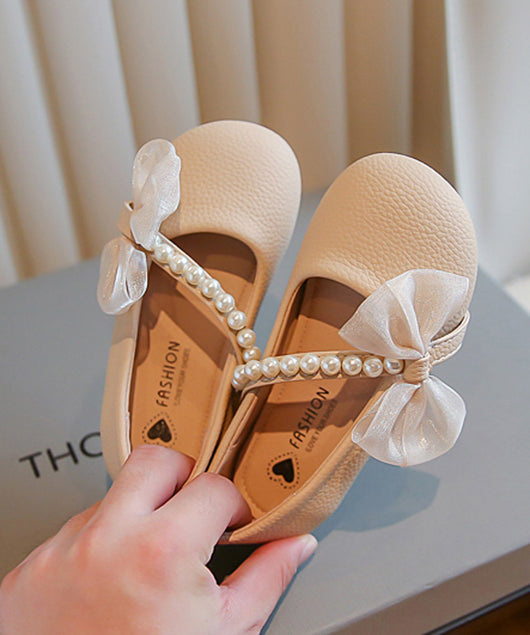Bequeme Beige Kinder Leder Schnalle Wohnungen Nagel Perle Mädchen