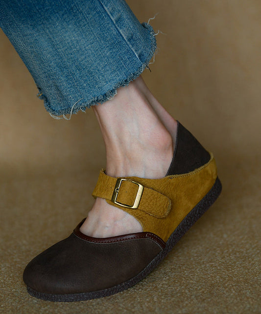Leather Flat Shoes Colorblock Comfy Splicing Cowhide