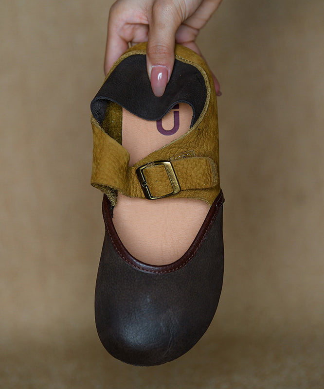 Leather Flat Shoes Colorblock Comfy Splicing Cowhide