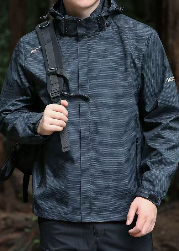 Manteau de printemps à capuche pour homme en coton noir avec fermeture éclair amovible