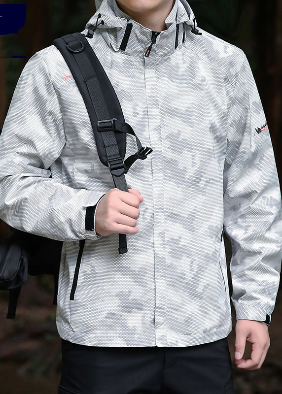 Manteau de printemps à capuche pour homme en coton noir avec fermeture éclair amovible