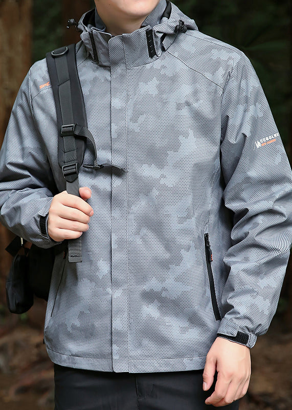 Manteau de printemps à capuche pour homme en coton noir avec fermeture éclair amovible