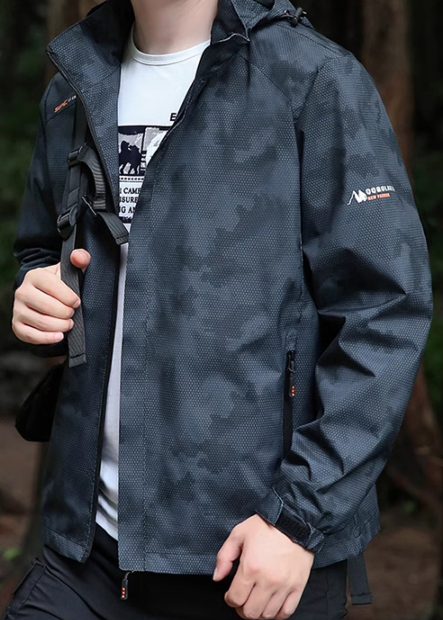 Manteau de printemps à capuche pour homme en coton noir avec fermeture éclair amovible