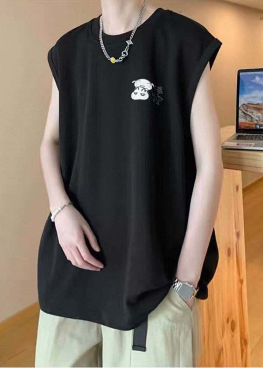 Tanks Men Cool Cotton Neck Black Summer Print Oversized O