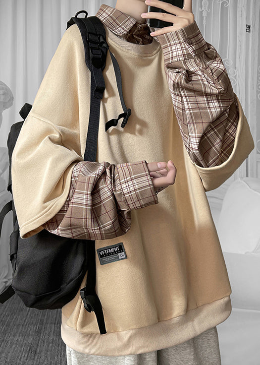 Cool Khaki Herren Kragen Baumwolle Pan Plaid Patchwork Peter