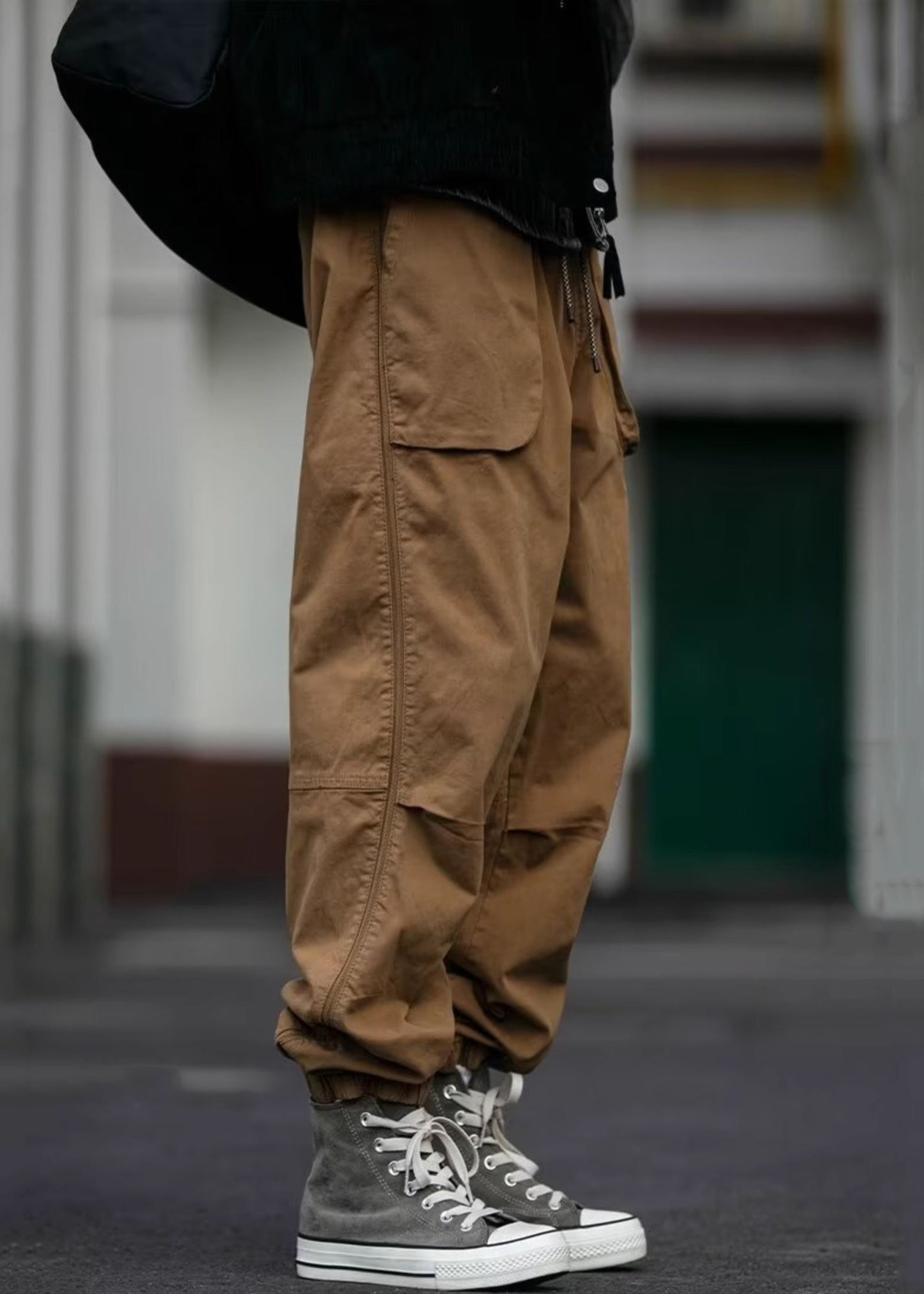 Spring Waist Cotton Mens Pants Khaki Pockets Cool Beam Elastic