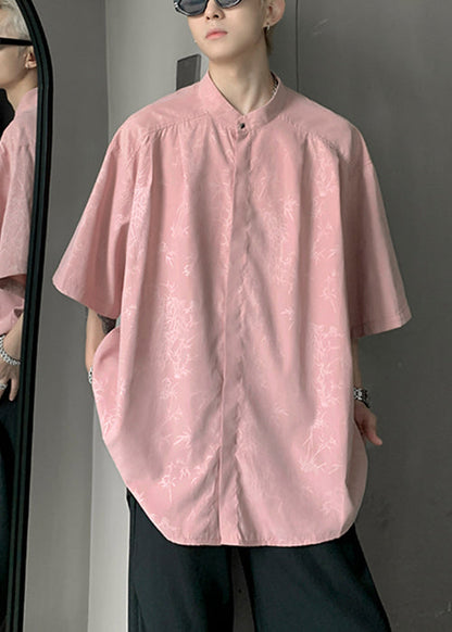 Cool Pink Button Print Ice Silk Mens Shirts Half Sleeve YT083