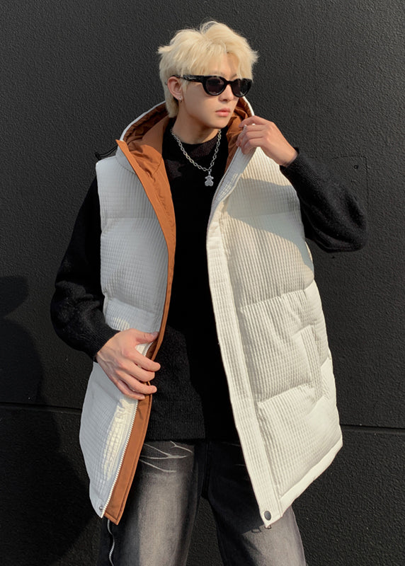 Gilet d'hiver blanc à capuche en coton fin pour homme TK027