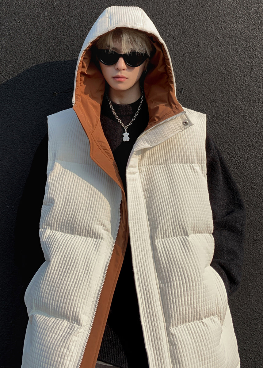Gilet d'hiver blanc à capuche en coton fin pour homme TK027