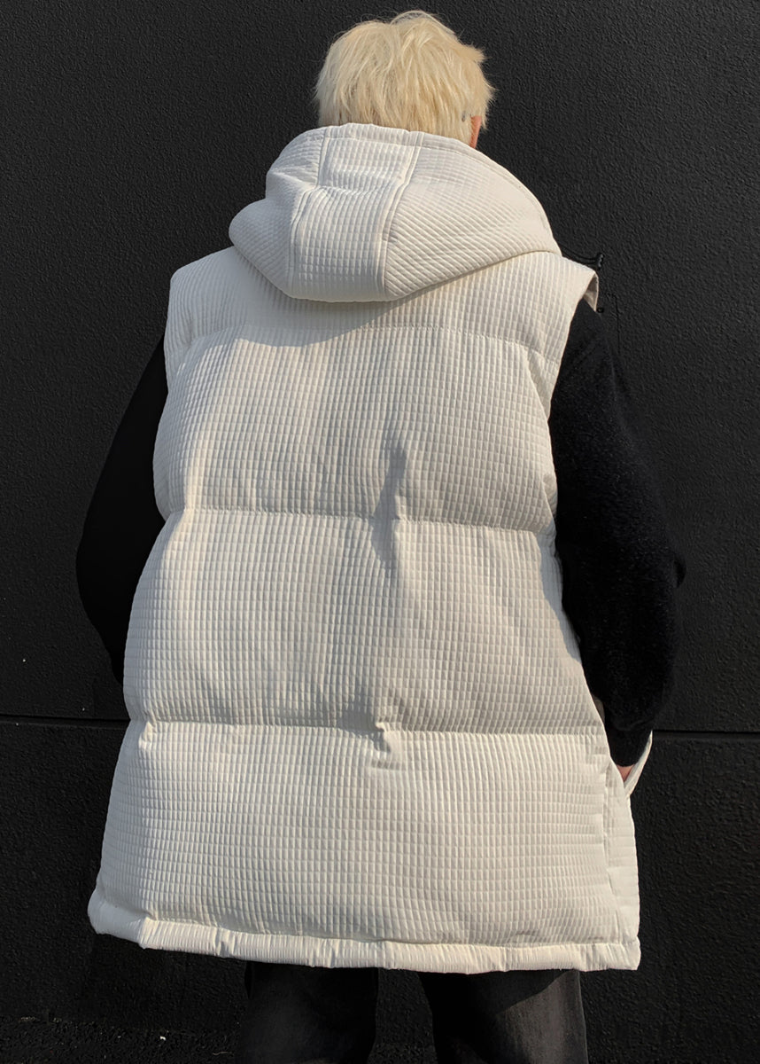 Gilet d'hiver blanc à capuche en coton fin pour homme TK027