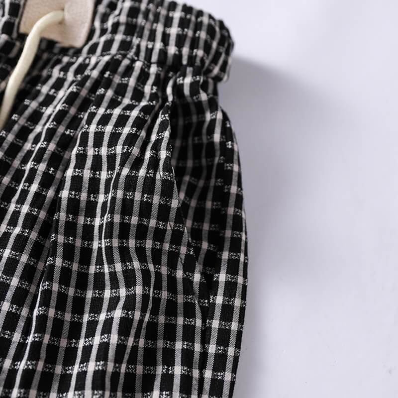 Cotton Linen Plaid Drawstring Pocket Casual Pants OP1023