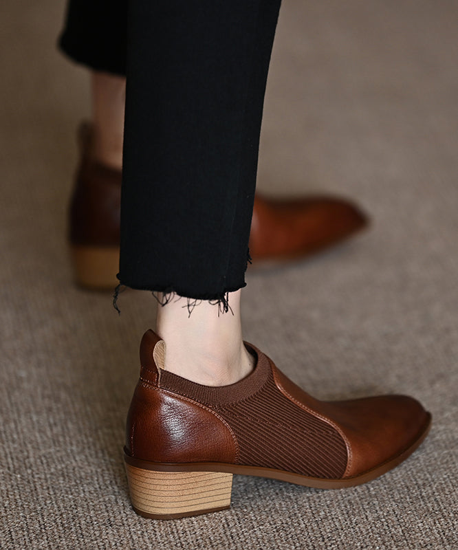 Cowhide Leather Splicing Brown Penny Loafers Pointed Toe WB009