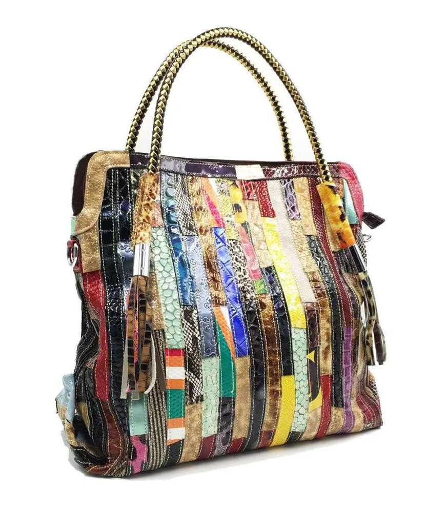 Rindsleder Schlange gestreift Patchwork langlebige Tote Handtasche GG086