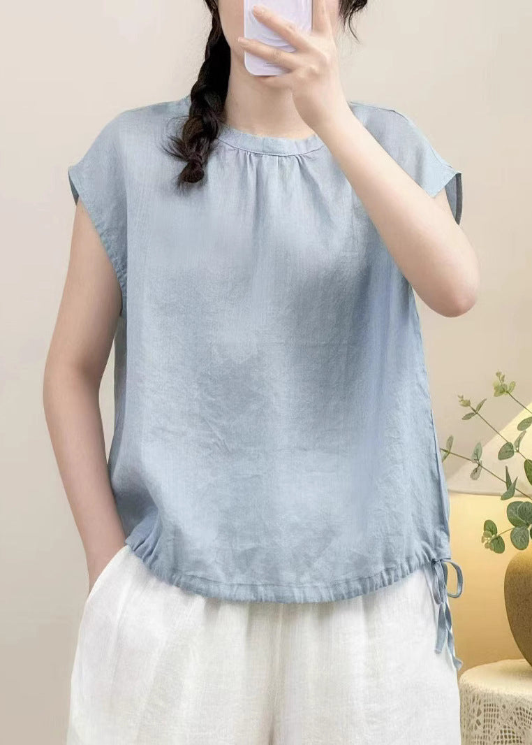 Solid Summer Shirt O Cozy Linen Pink Neck