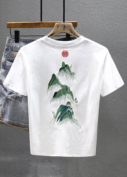 Cozy White O Neck Print Cotton Men T Shirt Short Sleeve LK070