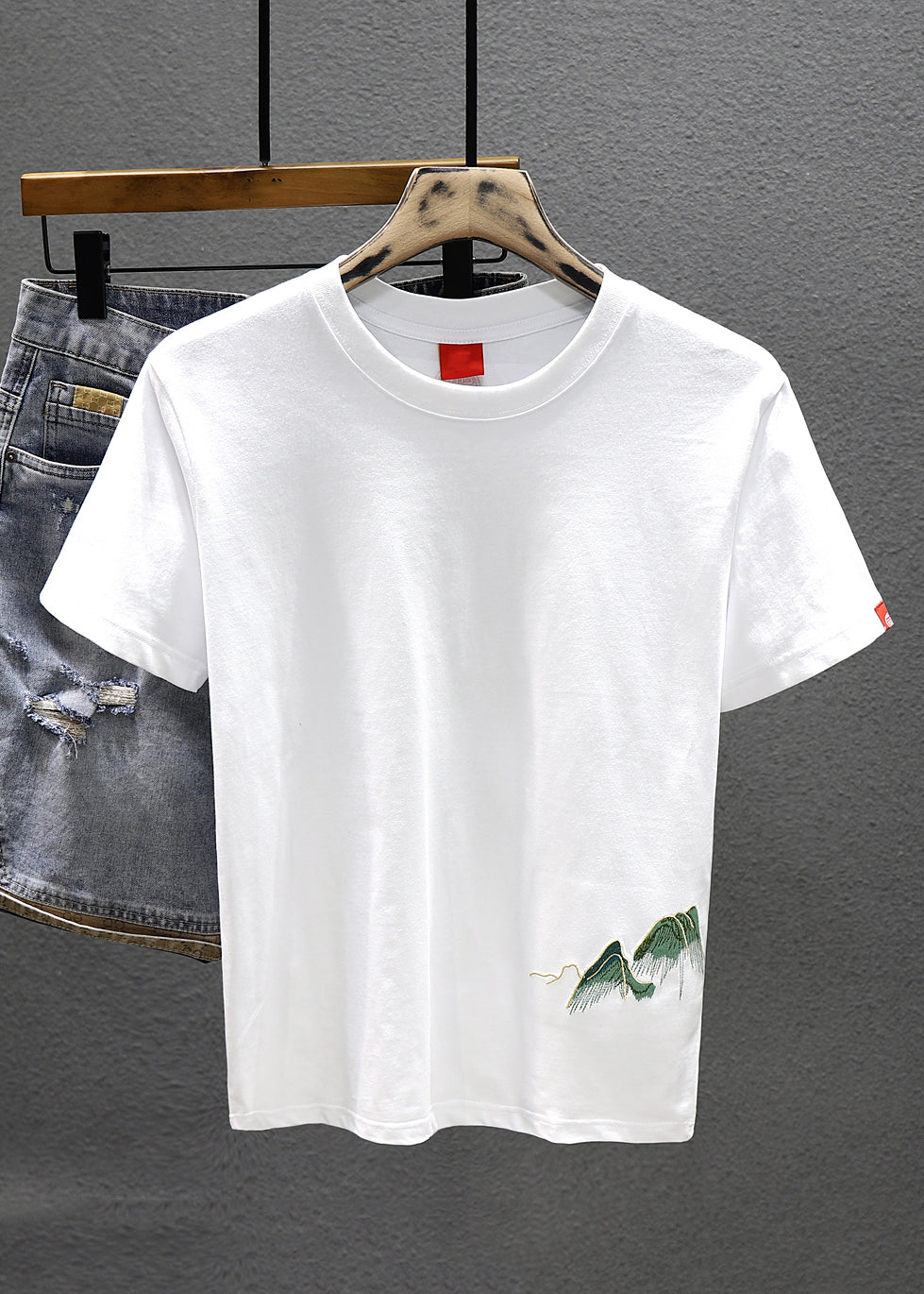 T-shirt à manches courtes en coton blanc confortable à col rond pour homme LK070