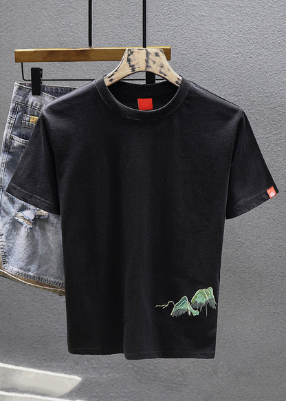 Cozy White O Neck Print Cotton Men T Shirt Short Sleeve LK070