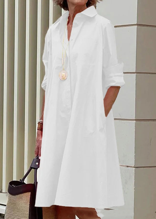 Long Border Simple Loose Peter Women's White Pan Collar Cross