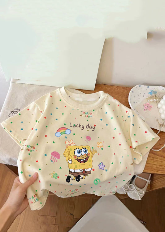 Cute Apricot Print Patchwork Kids Top Summer YU1087