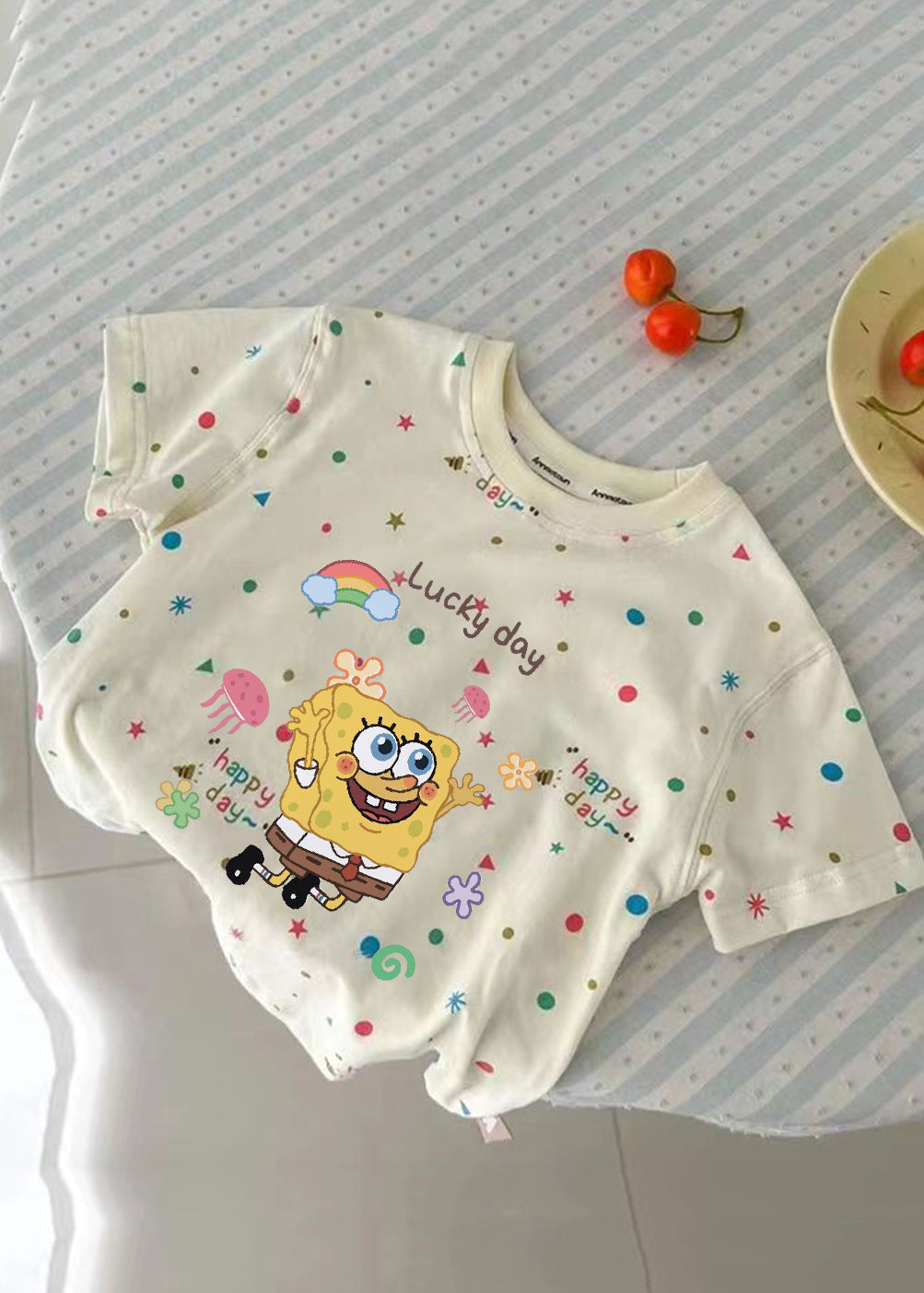 Cute Apricot Print Patchwork Kids Top Summer YU1087