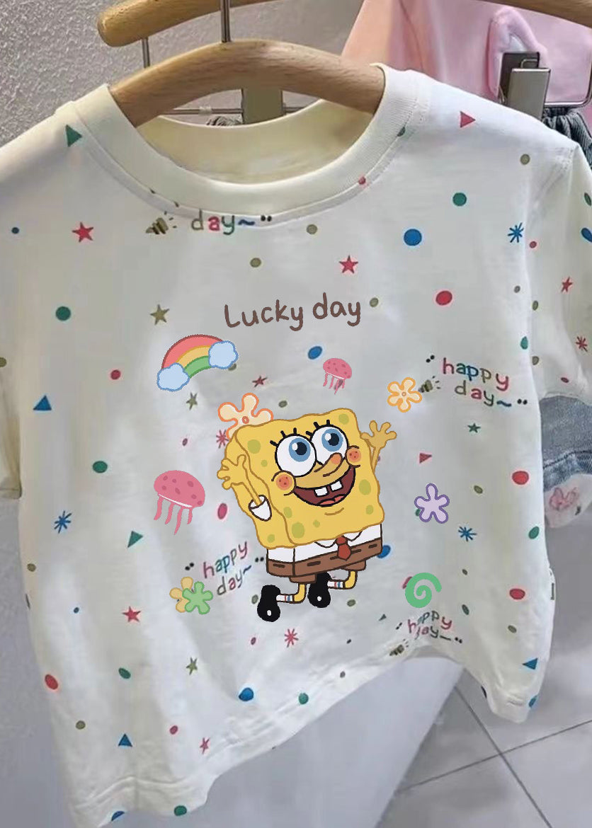 Cute Apricot Print Patchwork Kids Top Summer YU1087