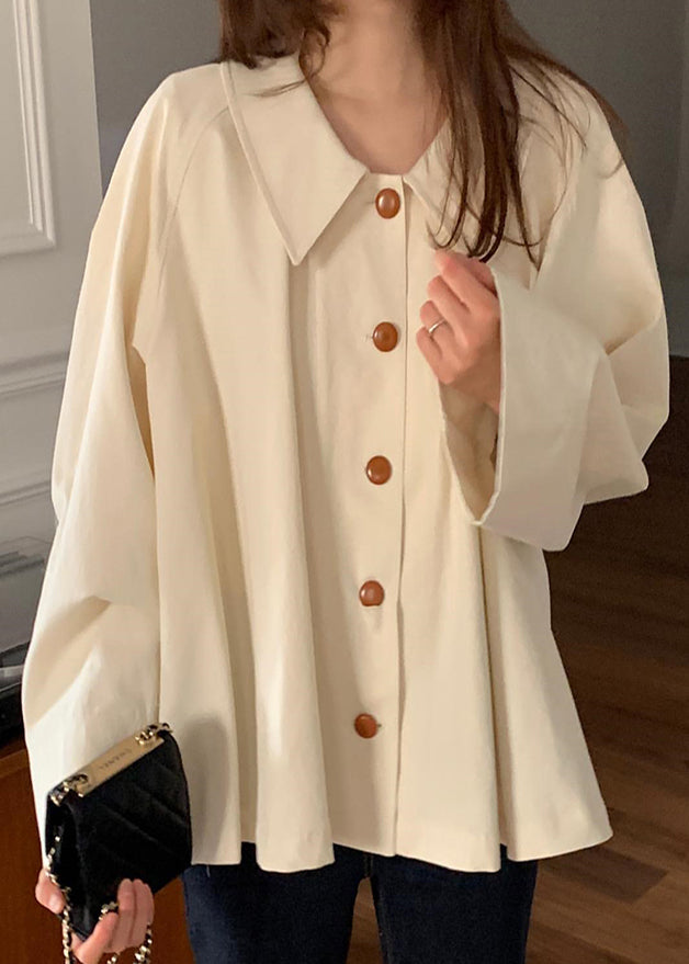 Chemise ample en coton beige à col Peter Pan, joli haut printemps TZ020