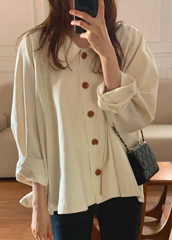 Chemise ample en coton beige à col Peter Pan, joli haut printemps TZ020