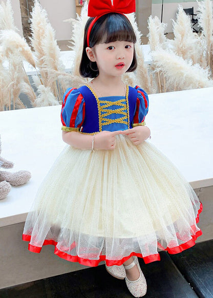 Cute Colorblock Print Patchwork Tulle Girls Maxi Dresses Summer EW009