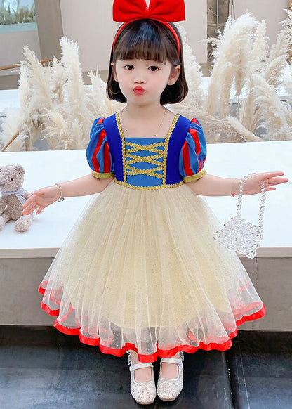 Cute Colorblock Print Patchwork Tulle Girls Maxi Dresses Summer EW009