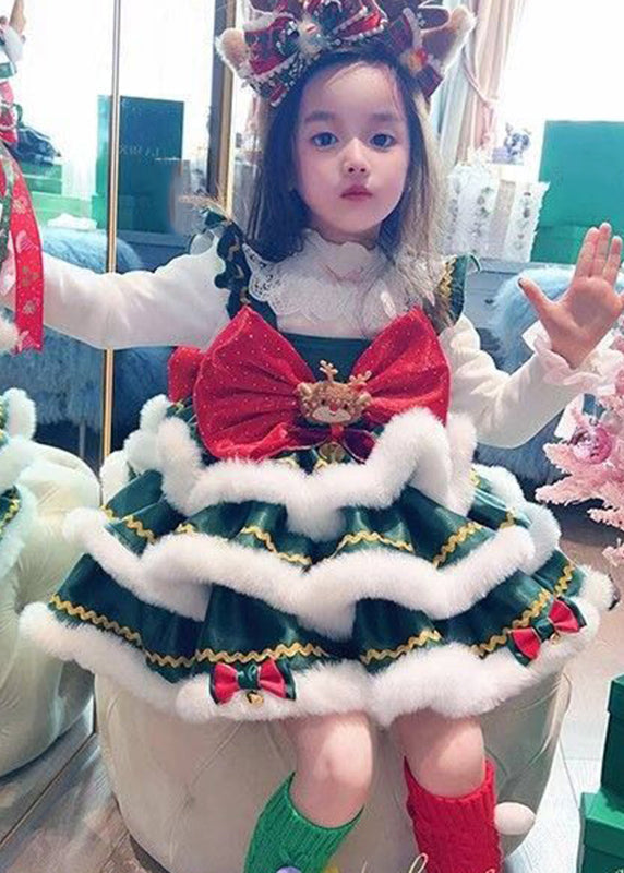 Cute Colorblock Turtleneck Christmas Day Kids Mid Dress Winter RP042