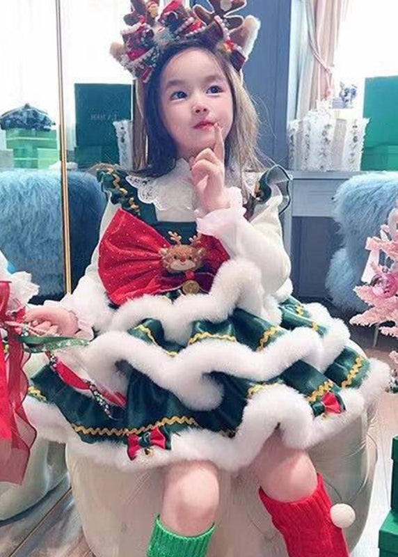 Cute Colorblock Turtleneck Christmas Day Kids Mid Dress Winter RP042