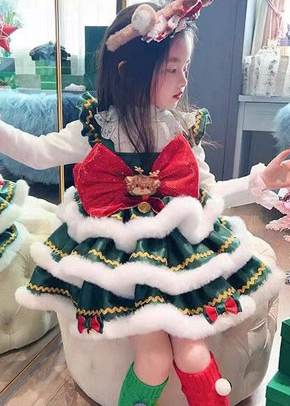 Cute Colorblock Turtleneck Christmas Day Kids Mid Dress Winter RP042