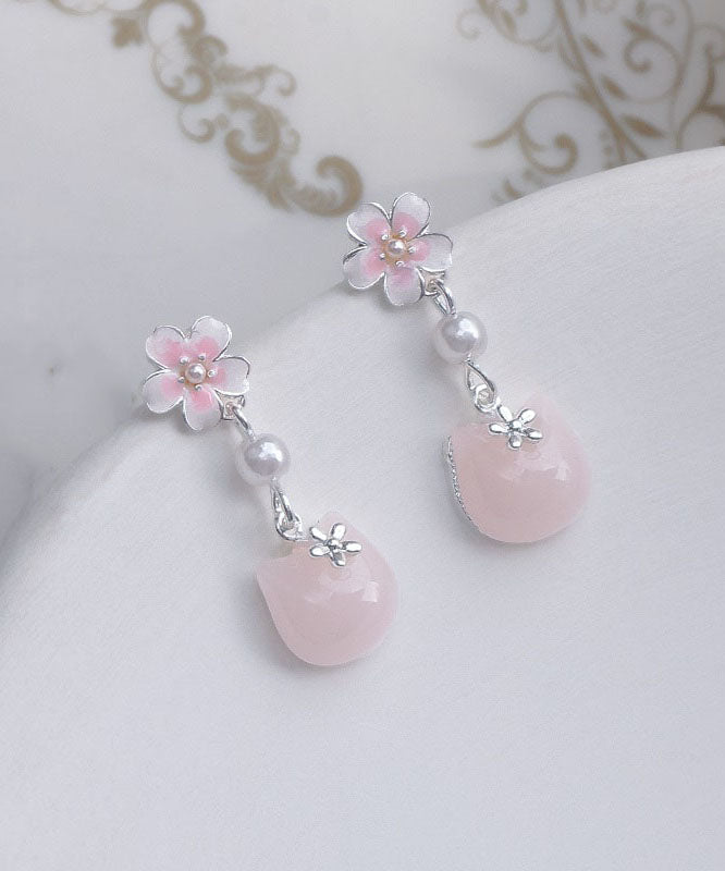 Boucles d'oreilles pendantes en forme de petit chat Sakura en alliage d'argent sterling doré QU045