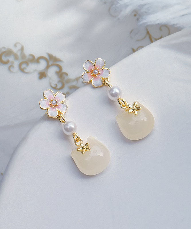 Boucles d'oreilles pendantes en forme de petit chat Sakura en alliage d'argent sterling doré QU045