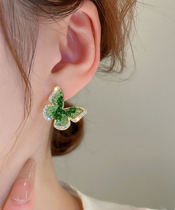 Boucles d'oreilles papillon en cuivre vert avec zircons et cristal