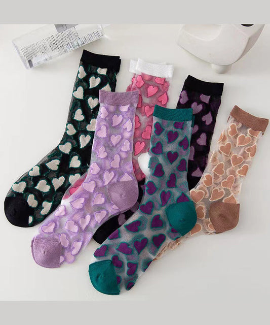 Cute Heart Jacquard Transparent Thin Mid Length Socks KJ044