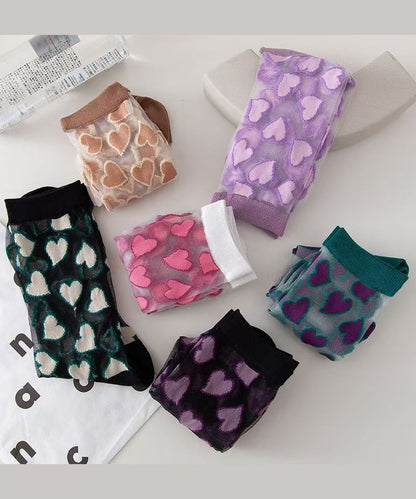 Cute Heart Jacquard Transparent Thin Mid Length Socks KJ044