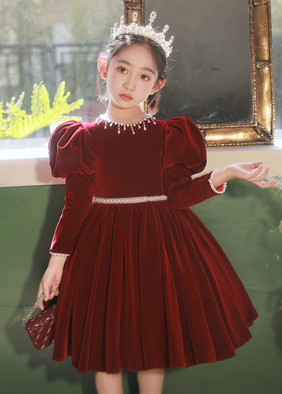 Robe longue en velours et soie pour filles, perles de mûrier, patchwork
