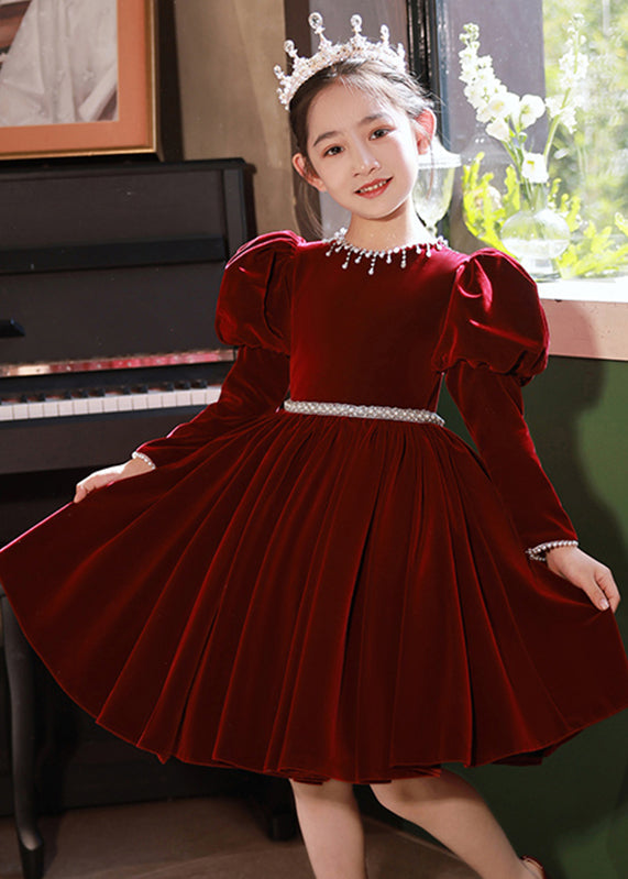 Robe longue en velours et soie pour filles, perles de mûrier, patchwork