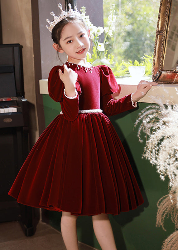 Robe longue en velours et soie pour filles, perles de mûrier, patchwork