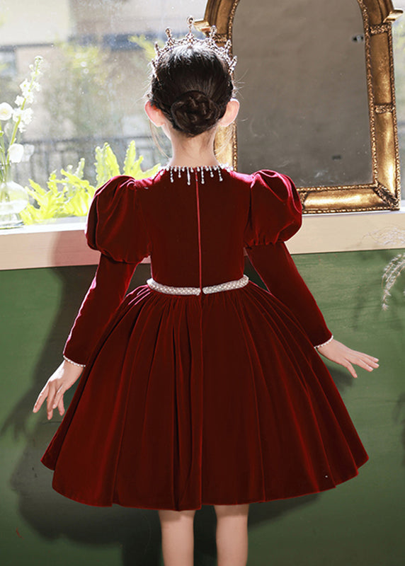 Robe longue en velours et soie pour filles, perles de mûrier, patchwork
