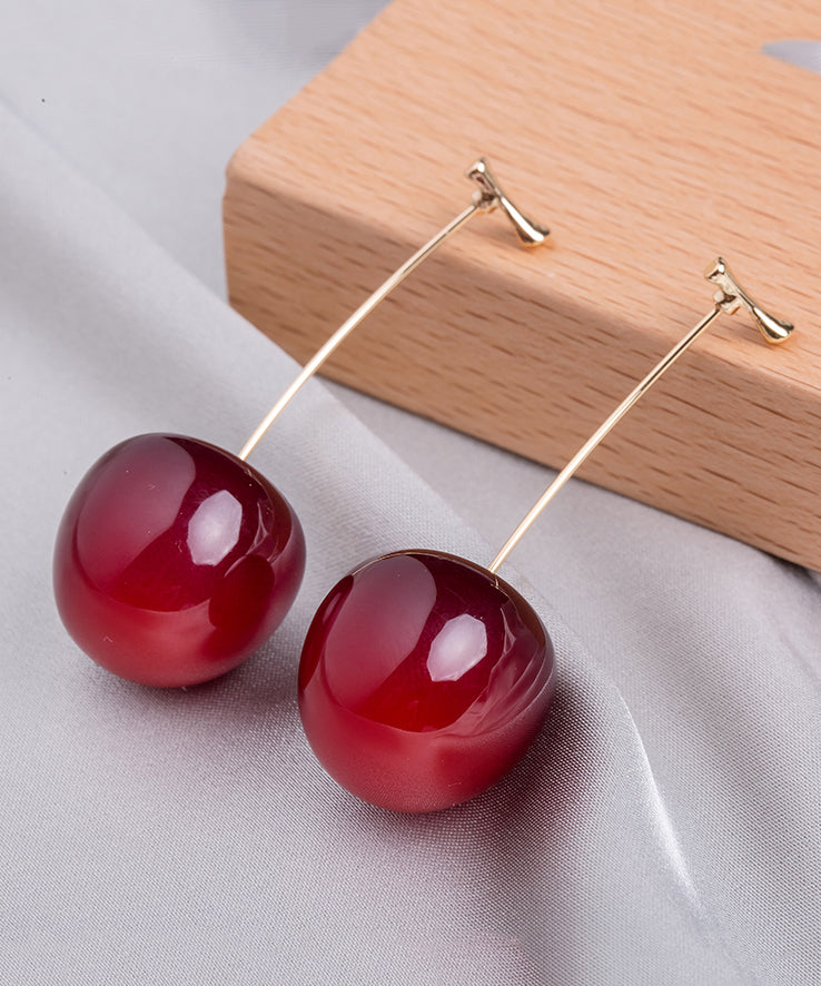 Cute Orange Alloy Acrylic Cherry Drop Earrings KX1044