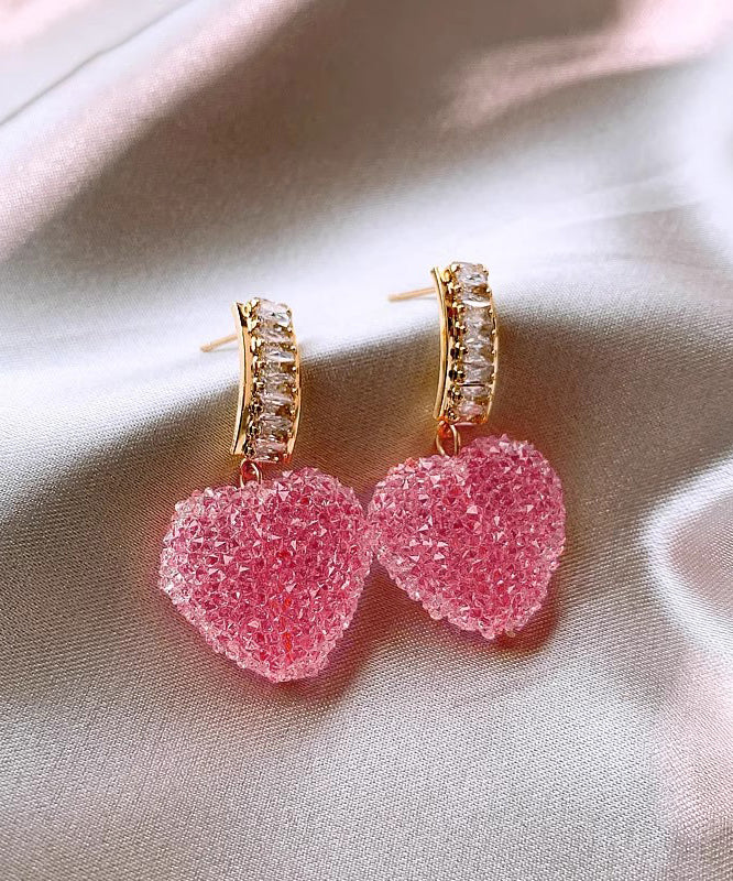 Cute Pink Copper Alloy Peach Heart Drop Earrings RB027